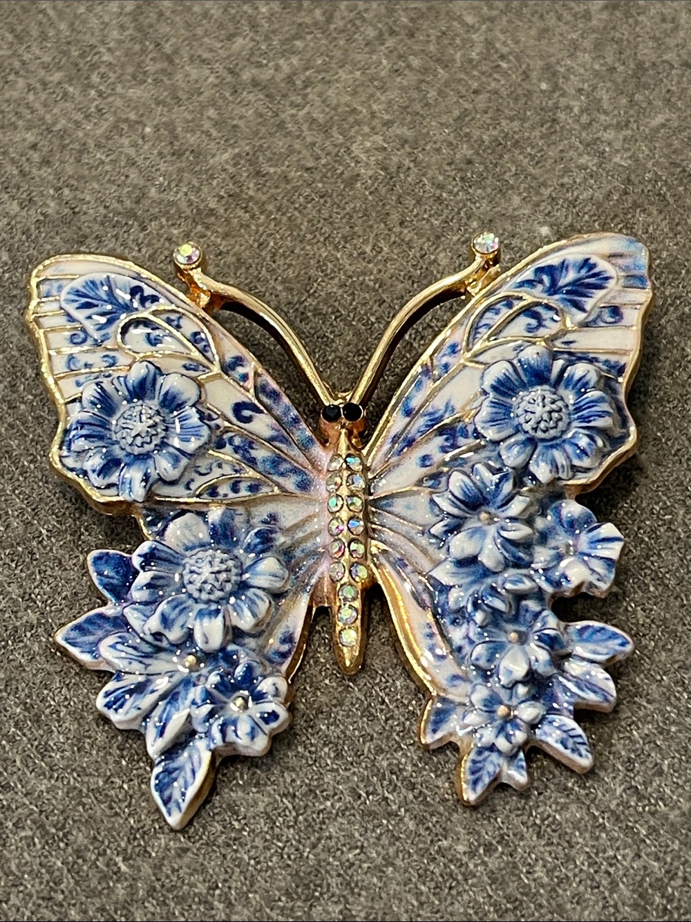 Enameled Blue & White Butterfly Brooch-NWOT